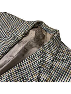VTG Avoca Man Men’s Wool Tweed Blazer Beige/Blue Houndstooth • Ireland • 44R